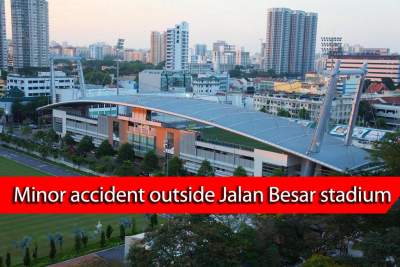 Minor accident between lorry and auxiliary police motorcycles