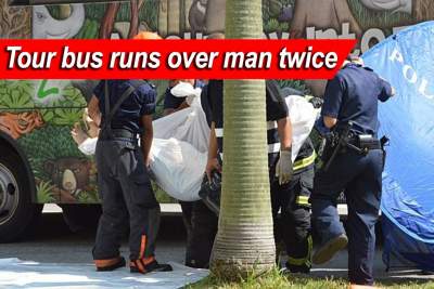 Tour bus runs over man twice in Geylang