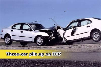 Four hurt in a three-car crash on Sunday
