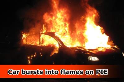 Second accident on PIE saw car bursting into flames