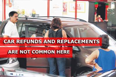 The practice of replacements or full refunds for cars are uncommon in Singapore