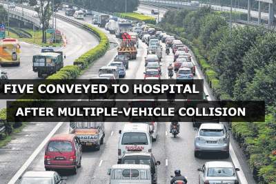 Five people were conveyed to hospital after multiple-vehicle collision
