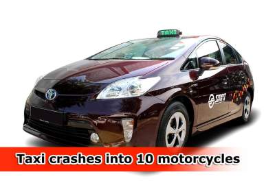 SMRT taxi crashes into 10 motorcycles at Lengkok Bahru