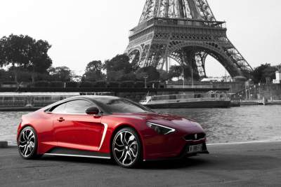 A futuristic four-seater sports car with stealthy power and timeless grace