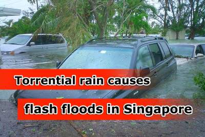 Heavy rain causes flash flood in various parts of Singapore