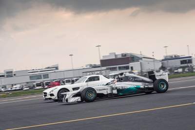 2012 Mercedes F1 car hits 309.9km/h on airport runway