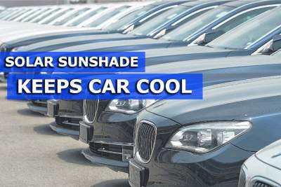 Solar-powered sunshade keeps car cool in the sun