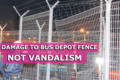 Bus depot fence damage caused by traffic accident