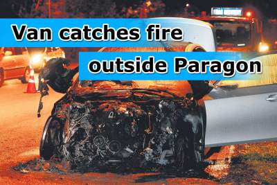 Van bursts into flames outside Paragon Shopping Centre