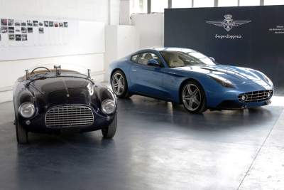 First and latest Ferrari dressed by Touring parade at Concorso d'Eleganza Villa