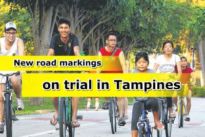 Road markings in Tampines to alert drivers of cyclists