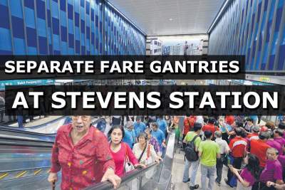Platforms at Stevens station have their own fare gantries