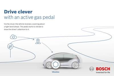 Bosch active gas pedal can lower fuel consumption and alert drivers of danger