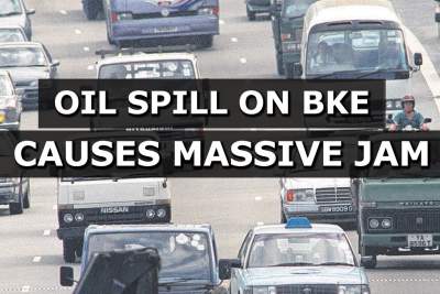 Oil spill on BKE causes massive jam and chaos