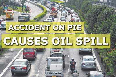 Oil spill on PIE after Jurong Town Hall Road exit, two lanes closed