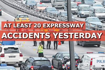 At least 20 expressway accidents happened yesterday