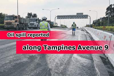 Oil spill along Tampines Avenue 9 on Thursday morning