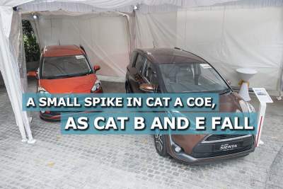 COE premiums for Cat B and E fall, while Cat A rises