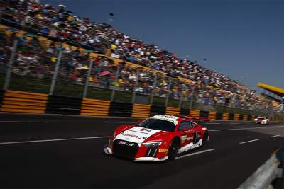 Seven Audi GT3 sports cars take part in legendary city street race in Asia