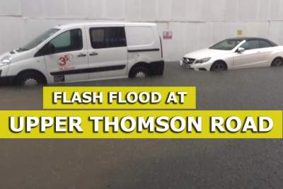 Second time in two months - flash flood at Upper Thomson Road due to heavy rain