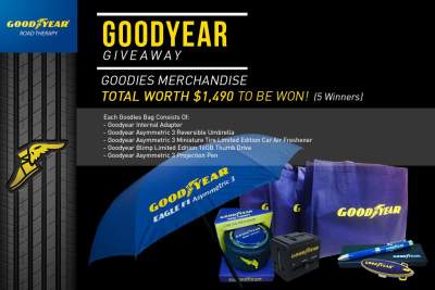 Five sets of Goodyear merchandise worth $1,490 to be won!