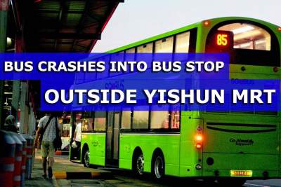 Bus crashes into bus stop outside Yishun MRT