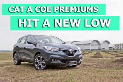 Cat A COE premiums hit a new low since November 2010