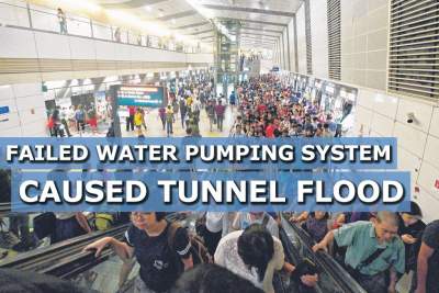 Water pumping system malfunction at Bishan MRT station caused tunnel to flood
