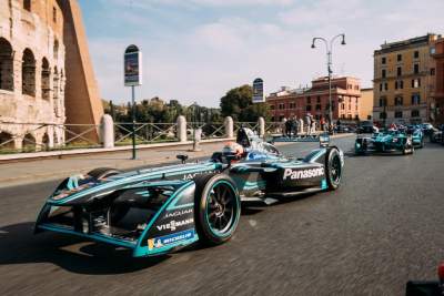 Panasonic Jaguar Racing driver Nelson Piquet Jr drives along the streets of Rome