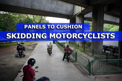Horizontal panels for guard rails to cushion skidding motorcyclists