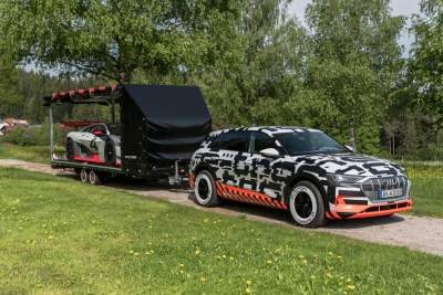 Audi e-tron prototype tows e-tron Vision Gran Turismo at Worthersee Meet