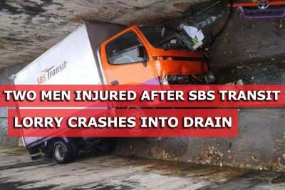 Two men injured after SBS Transit lorry crashes into drain