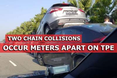 Two chain collisions involving eight cars occur metres apart on TPE