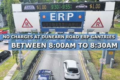 No charges at Dunearn Road ERP gantries between 8:00am and 8:30am from November