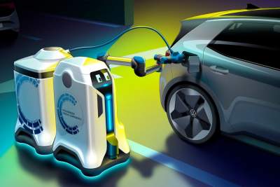 Volkswagen robot automates electric vehicle charging