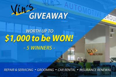 Vin's Automotive Giveaway - Up to $1,000 worth of vouchers to be won