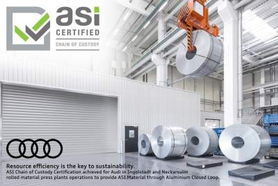 Audi is awarded the Chain of Custody from the Aluminium Stewardship Initiative