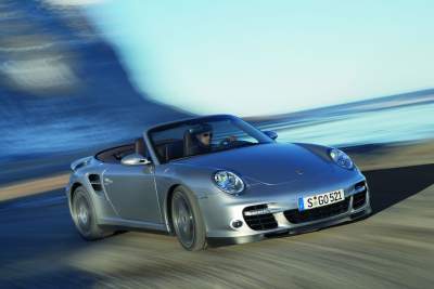The new 911 Porsche Turbo Convertible heads for the starting line