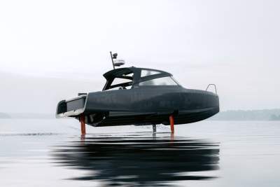 The Candela C-8 is an electric hydrofoil powered by the batteries of the Polestar 2