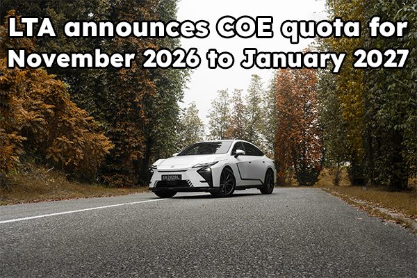 LTA announces COE Quota for November 2026 to January 2027