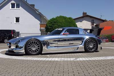Oh my! A chrome-plated Mercedes SLS. Designer sunglasses sold separately.