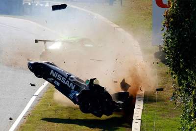One bump from a Porsche sends the Nissan DeltaWing crashing