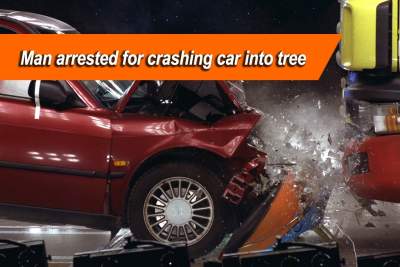 Driver arrested for crashing car into tree