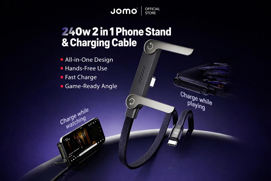 JOMO 2-in-1 Fast Charging Cable With Foldable Phone Stand