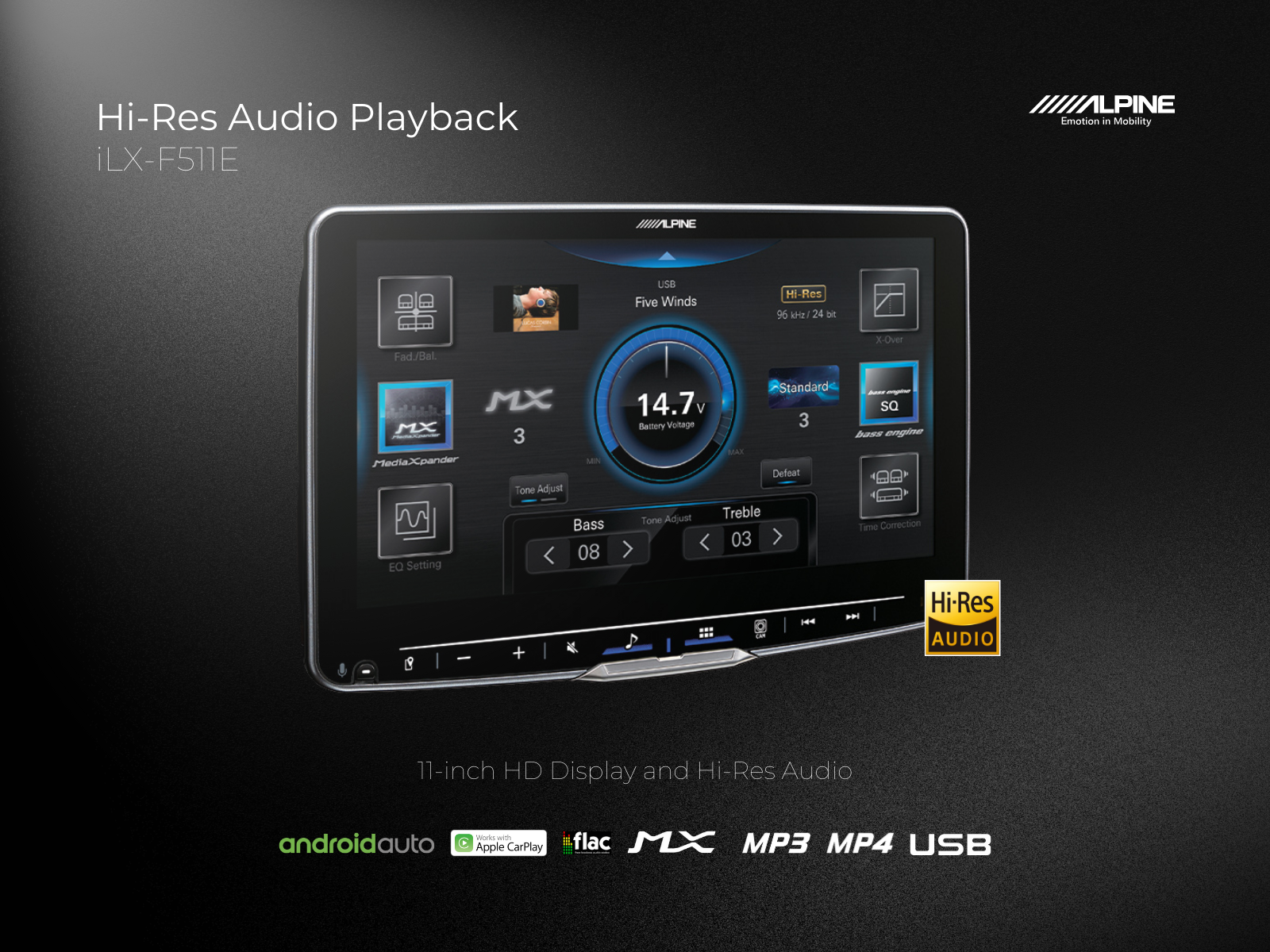 Alpine iLX-F511E 11" Touchscreen Bluetooth Apple CarPlay Android Auto Multimedia Player